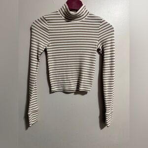 American Eagle Striped Long Sleeve Top - Brown and White
